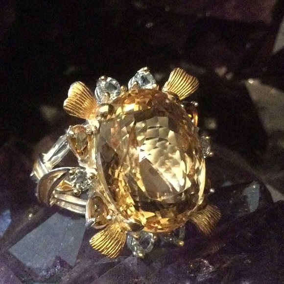 Magnificent,  Large AA+ Genuine Citrine & Tourmaline  Ring - Picture 8 of 13